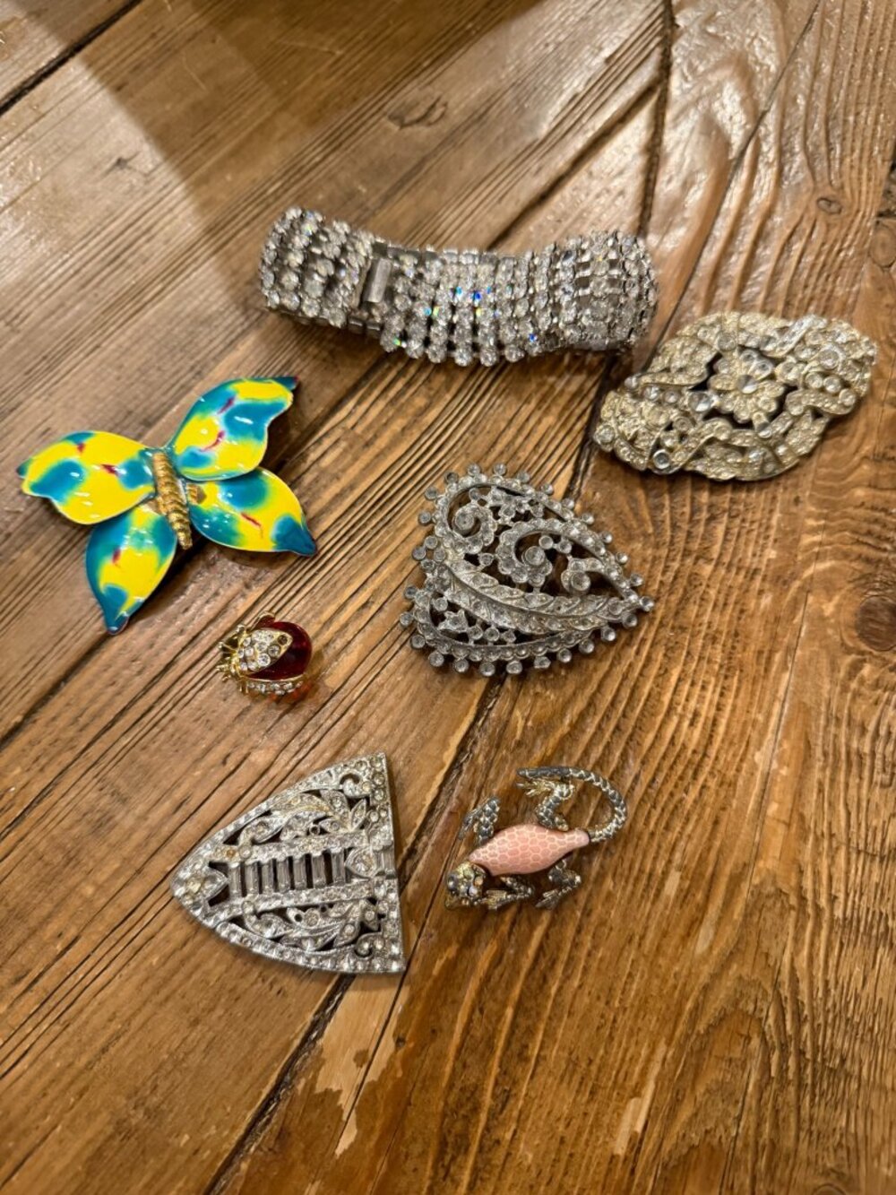 Vintage Rhinestone Enamel Jewelry Lot 7 Pieces
